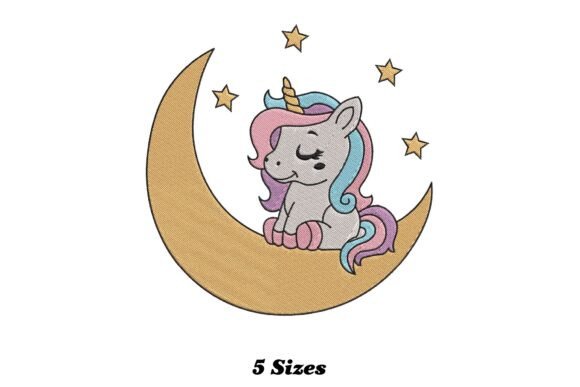 Baby Unicorn on Moon Embroidery Design