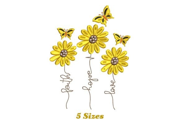 Faith Hope Love Sunflower with Butterfly Embroidery