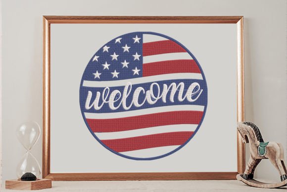 Welcome Sign USA Flag Embroidery